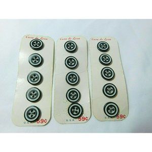 Vintage Buttons 15 on 3 Cards Casa de Leon 9/16th Black White 4 Hole plastic
